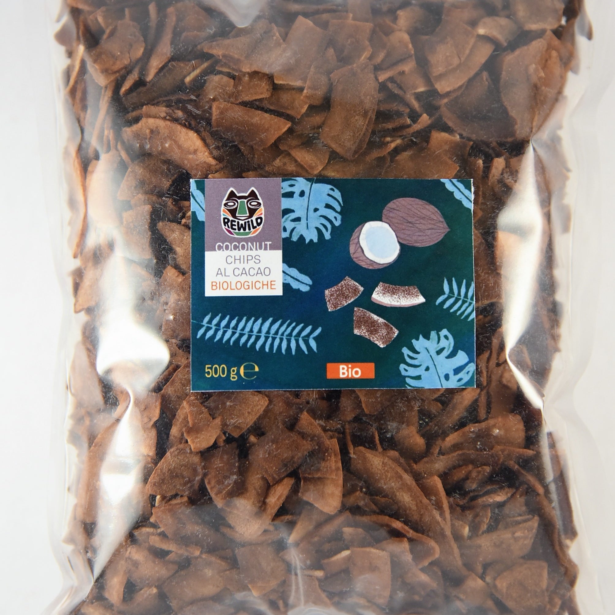 chips di cocco al cacao 500gr bio rewild