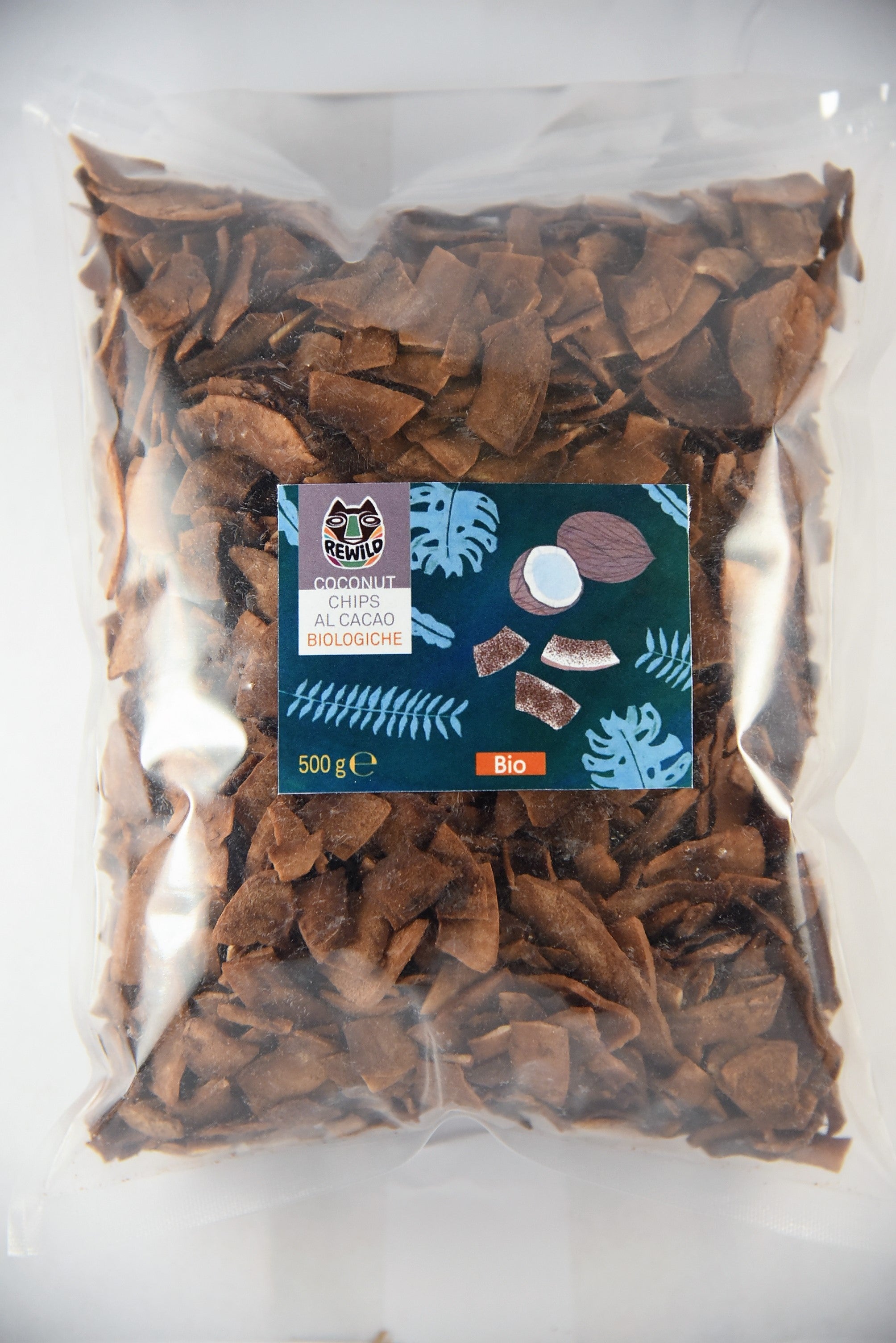 chips di cocco al cacao 500gr bio rewild