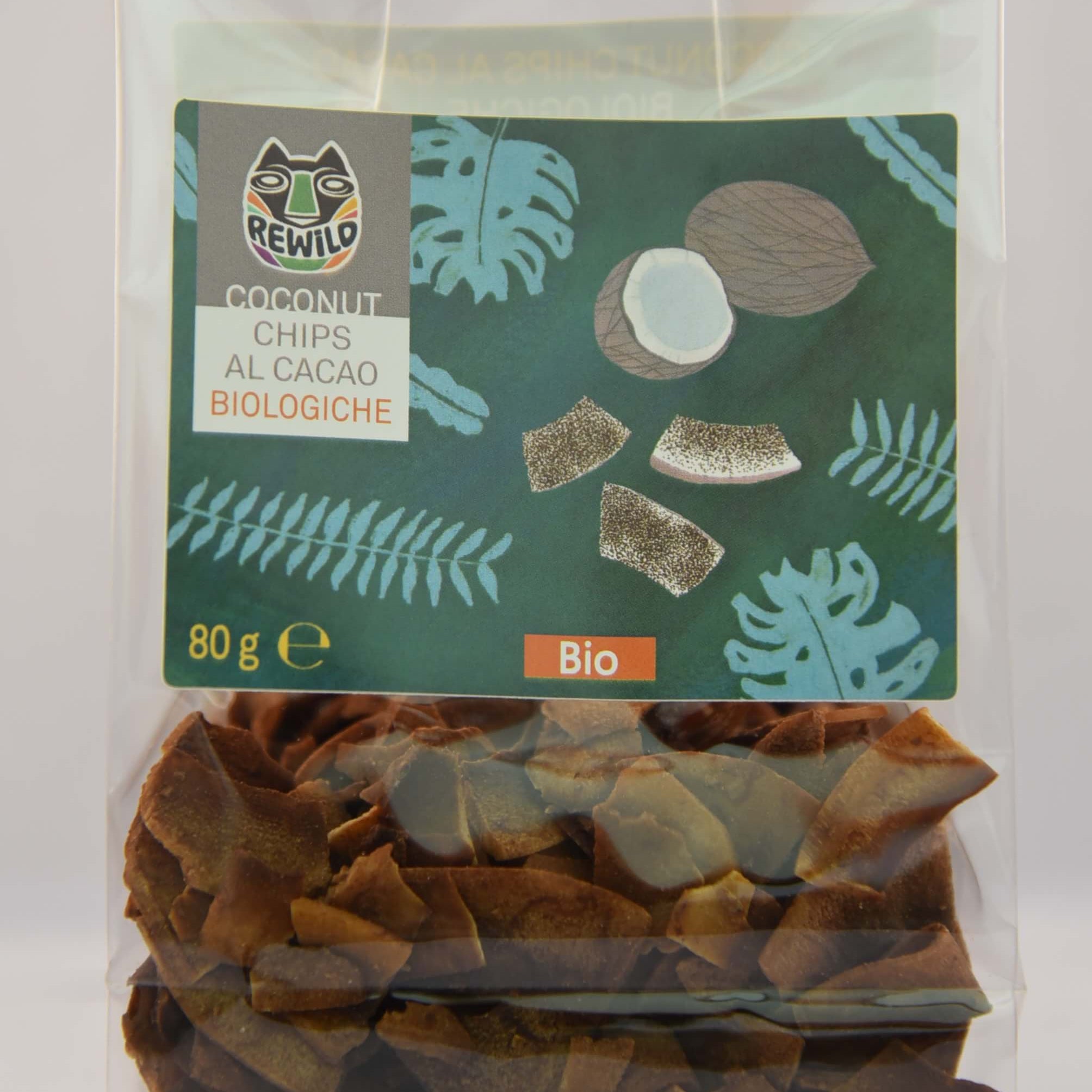 chips di cocco al cacao 80gr bio rewild
